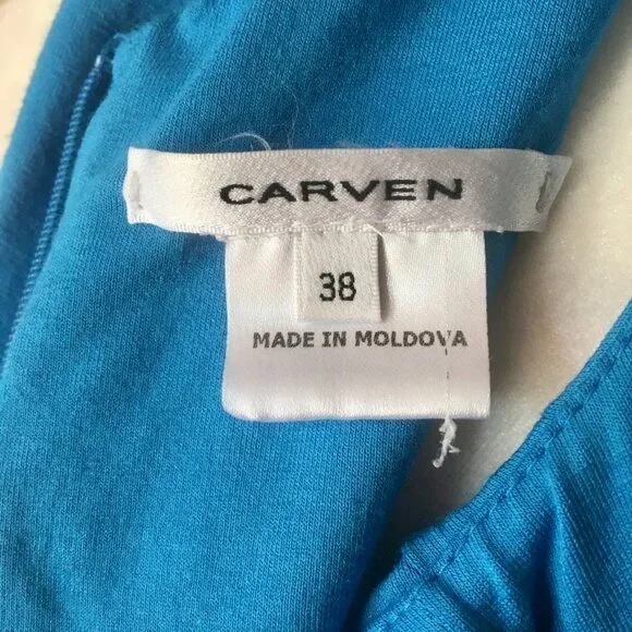 *Carven Turquoise Navy Blue Colorblock Fit and Flare Dress Size 2 Pockets - Picture 5 of 7